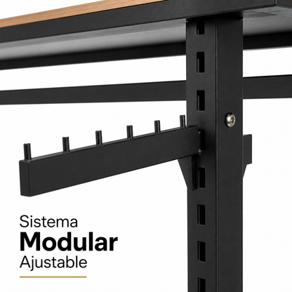 Perchero Modular Doble Negro con Tableros y ganchos para Tiendas de Ropa
