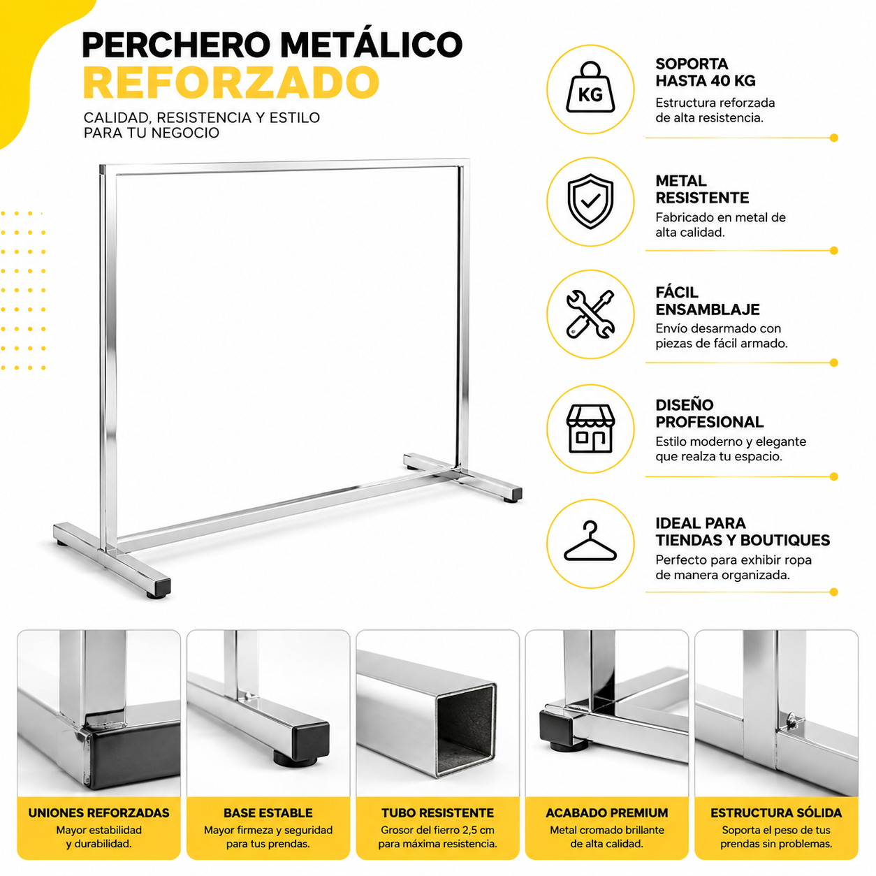 Perchero  Para Exhibir Poleras Pantalones Metal acero sin ruedas