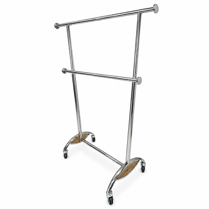 Perchero doble Niveles Colgador Metal cromado Extendible Con Ruedas
