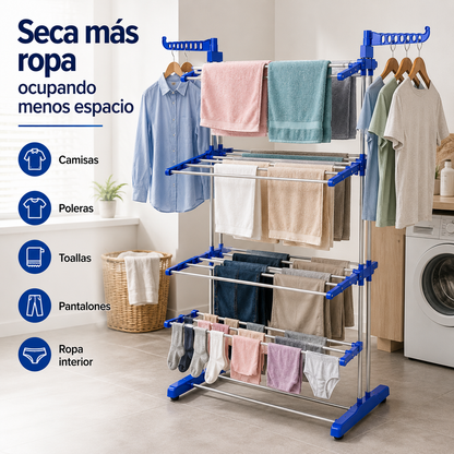 Tendedero de Ropa Perchero Plegable Colgador 3 Niveles