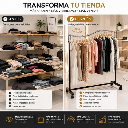 Perchero de ropa Colgador tipo Cascada Para Exhibir Poleras Metal