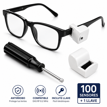 Sensor de Seguridad para Lentes y Gafas + Llave | Pack 100 Unidades