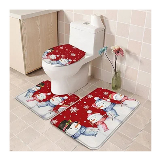 Set Juego de Baño 2 Alfombras con Antideslizante Decoración Navideña