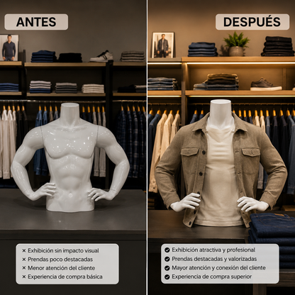 Maniquí Torso Blanco De Hombre Con Brazos